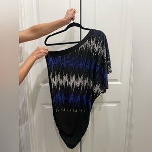 Black and blue sparkly holiday one shoulder dress